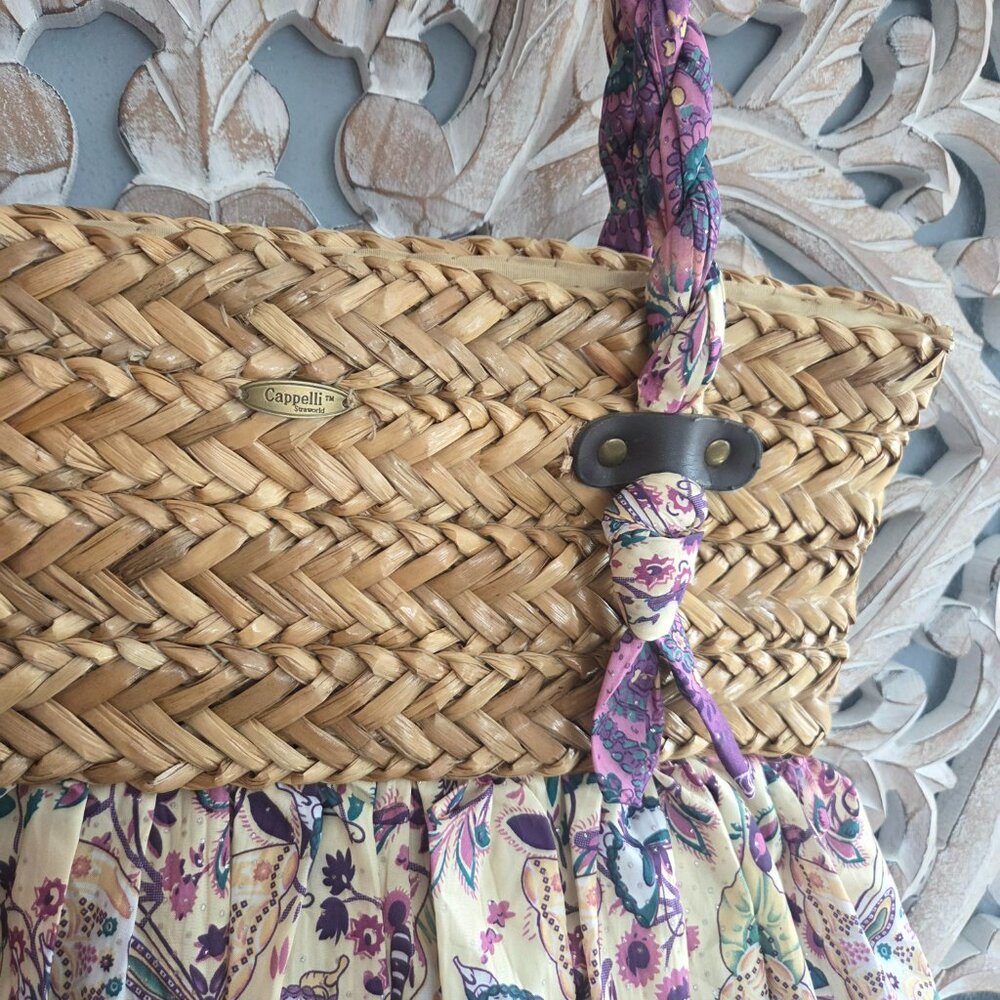 Cappella Straworld Boho Woven/Fabric Tote Bag Purse Purple Floral - Picture 3 of 6